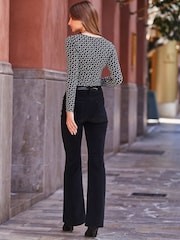 Sosandar Black Velvet Kick Flare Jeans - Image 2 of 5
