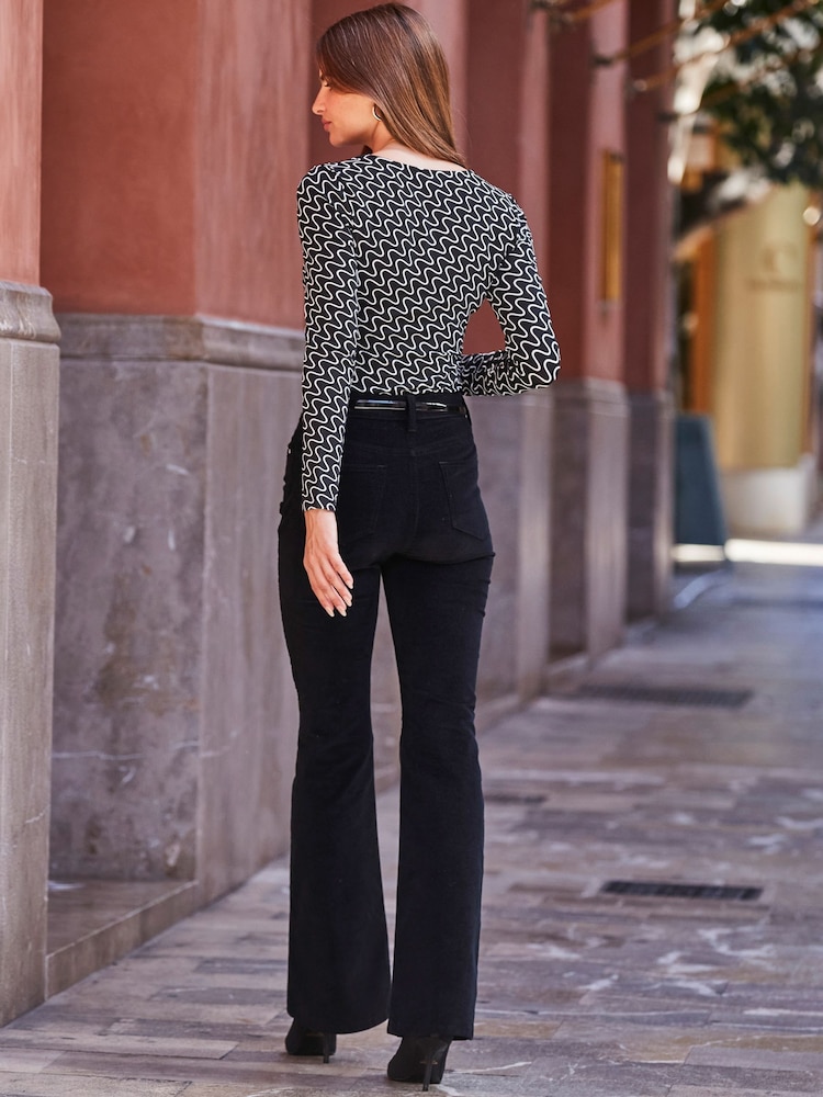 Sosandar Black Velvet Kick Flare Jeans - Image 2 of 5