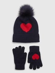 Gap Navy CashSoft Pom Beanie and Glove Set - Image 1 of 1