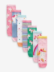 Pink, Green and blue 7 Pack Cotton Rich Unicorn Ankle Socks - Image 1 of 2