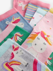 Pink, Green and blue 7 Pack Cotton Rich Unicorn Ankle Socks - Image 2 of 2