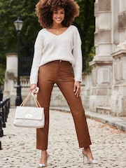 Sosandar Tan Leather Straight Leg Trousers - Image 4 of 4