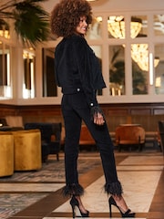 Sosandar Black Slim Velvet Feather Hem Leg Jeans - Image 2 of 4