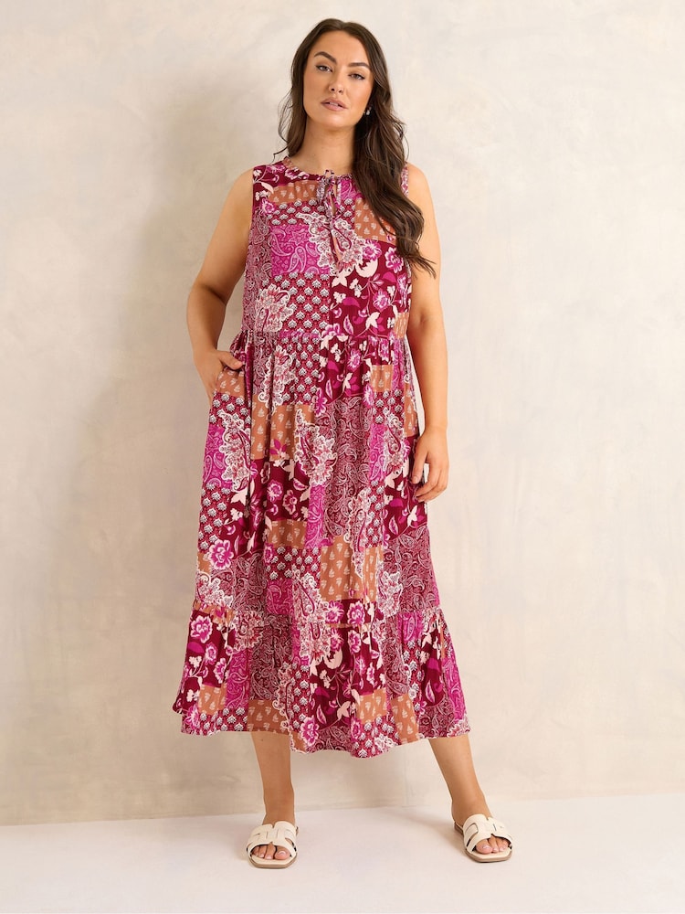 Evans Orange Scarf Print Boho Dress - Image 1 of 5 Evans Orange Scarf Print Boho Dress - Image 1 of 5