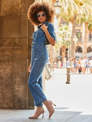 Sosandar Blue Tie Waist Crop Wide Leg Jumpsuit - Image 4 of 5