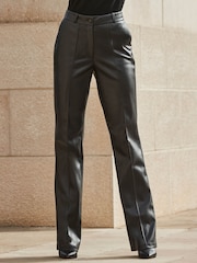 Sosandar Black Slim Wide Leg Faux Leather Trousers - Image 1 of 5
