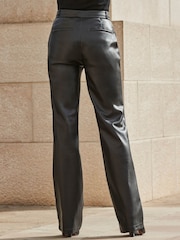 Sosandar Black Slim Wide Leg Faux Leather Trousers - Image 2 of 5