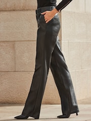 Sosandar Black Slim Wide Leg Faux Leather Trousers - Image 3 of 5