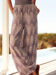 Lilac Purple Tie Waist Wide Leg Trousers with Linen - Image 3 of 7