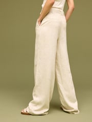 Neutral Belted Wide Leg Trousers With Linen - Image 3 of 6