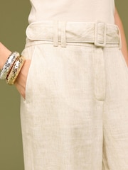 Neutral Belted Wide Leg Trousers With Linen - Image 4 of 6