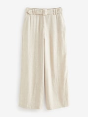 Neutral Belted Wide Leg Trousers With Linen - Image 5 of 6