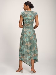Jolie Moi Green Asymmetric Draped Mesh Midaxi Dress - Image 2 of 5