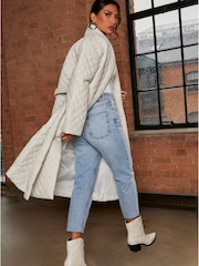 Chi Chi London Cream Diamond Quilted Longline Belted Coat - Image 4 of 4