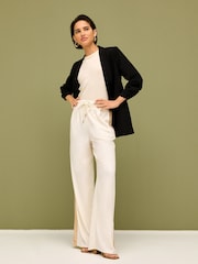 Neutral/Tan Linen Blend Side Stripe Track Trousers - Image 2 of 7