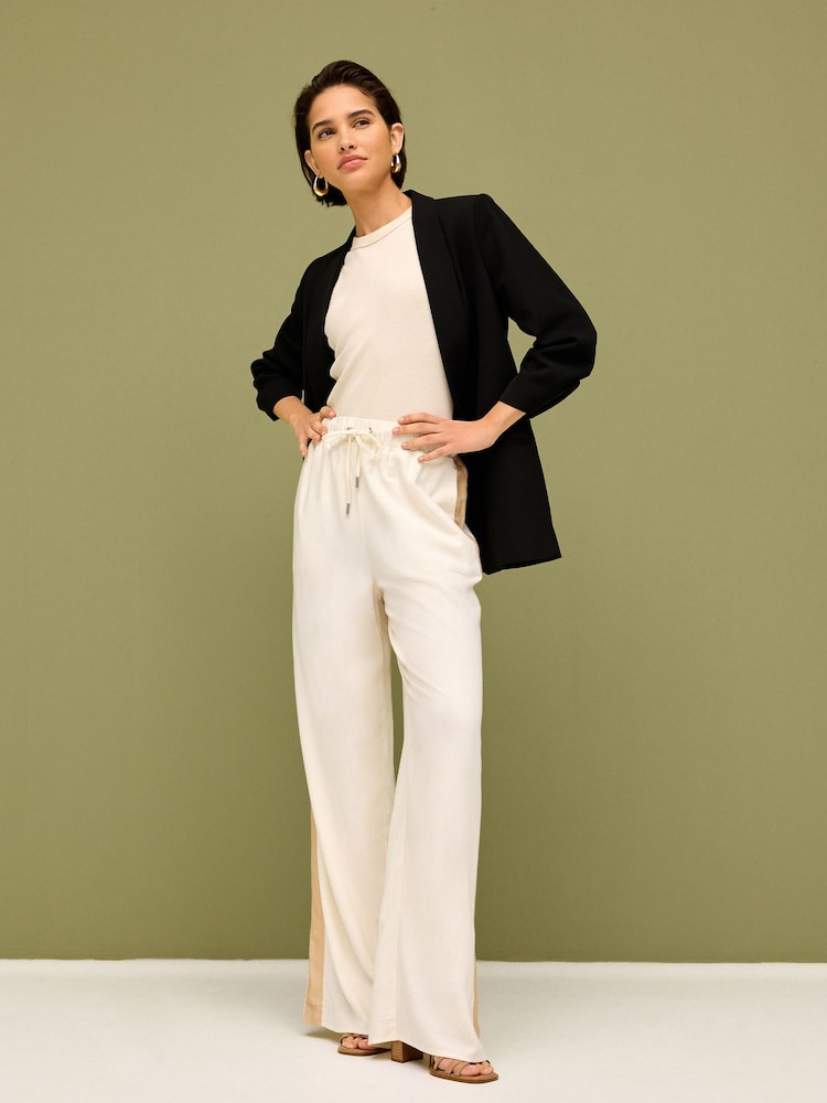 Neutral/Tan Linen Blend Side Stripe Track Trousers - Image 2 of 7
