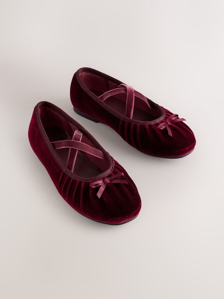 Burgundy Red Velvet Ruched Ballet Shoes - Image 1 of 5