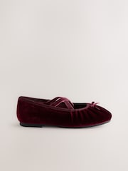 Burgundy Red Velvet Ruched Ballet Shoes - Image 2 of 5