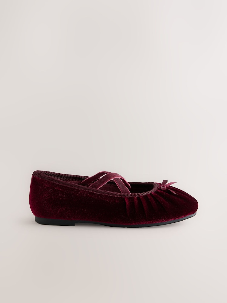 Burgundy Red Velvet Ruched Ballet Shoes - Image 2 of 5