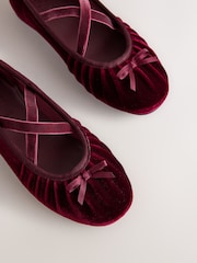 Burgundy Red Velvet Ruched Ballet Shoes - Image 3 of 5