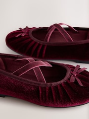 Burgundy Red Velvet Ruched Ballet Shoes - Image 4 of 5