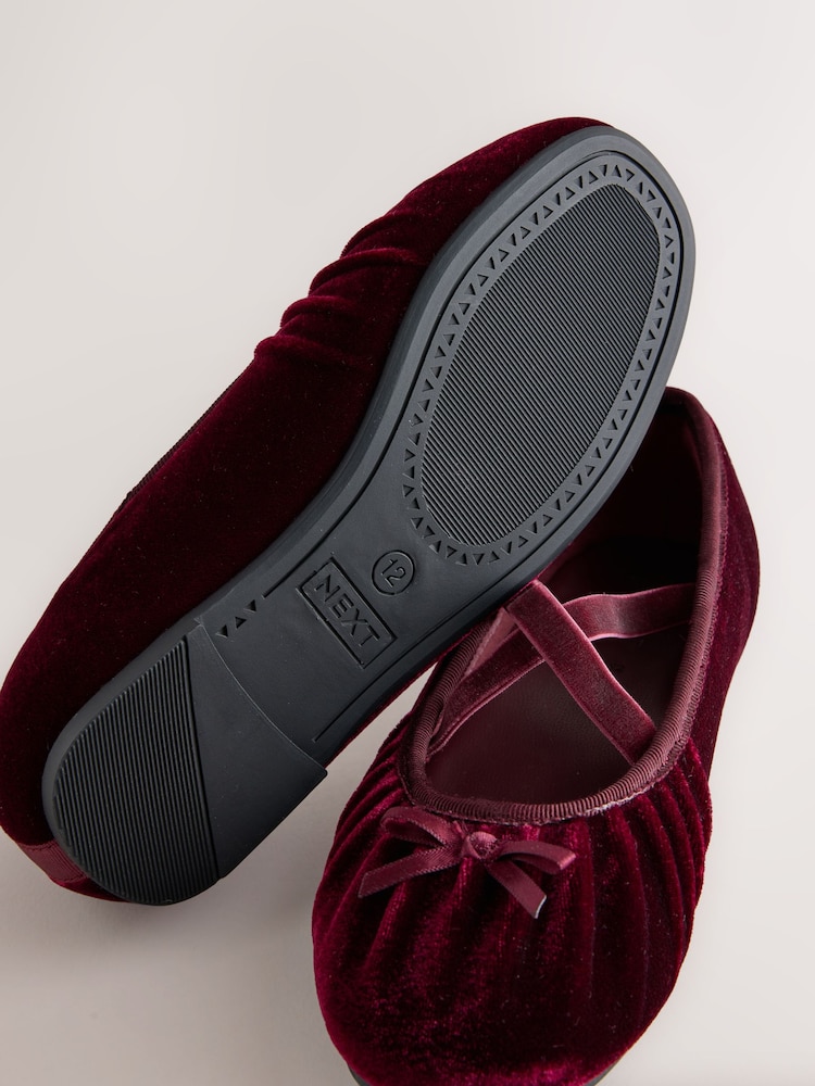 Burgundy Red Velvet Ruched Ballet Shoes - Image 5 of 5