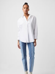 French Connection White Rhodes Long Sleeve Popover 100% Cotton Shirt - Image 3 of 4