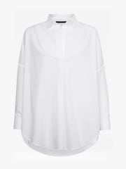 French Connection White Rhodes Long Sleeve Popover 100% Cotton Shirt - Image 4 of 4