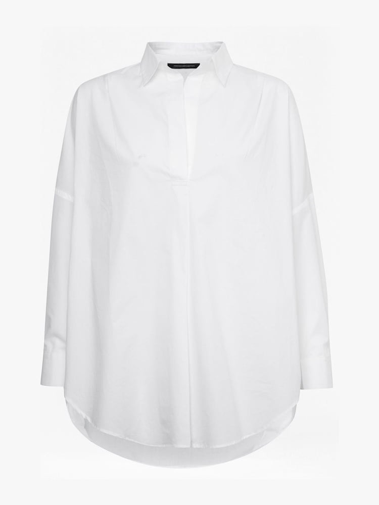 French Connection White Rhodes Long Sleeve Popover 100% Cotton Shirt - Image 4 of 4