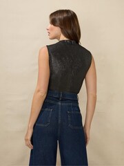 Ro&Zo Metallic Silver Jersey V-Neck Twist Front Top - Image 2 of 6