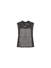 Ro&Zo Metallic Silver Jersey V-Neck Twist Front Top - Image 5 of 6