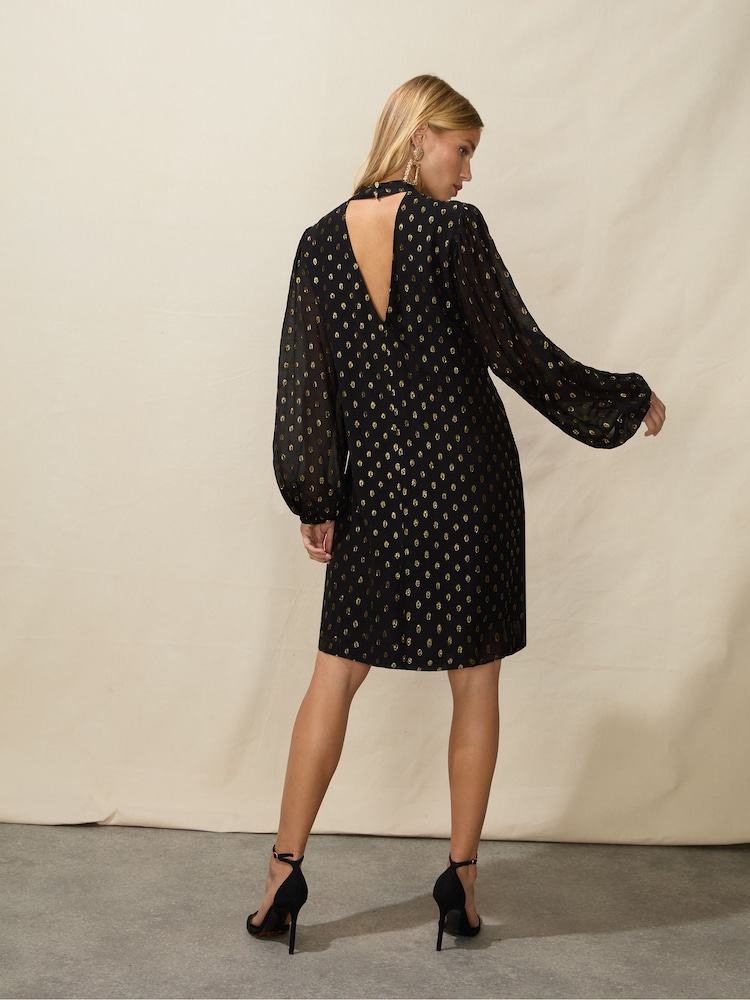 Ro&Zo Gold Circle Foil Keyhole Swing Short Black Dress - Image 2 of 5