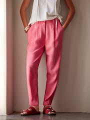 Pink Linen Blend Taper Trousers - Image 1 of 7
