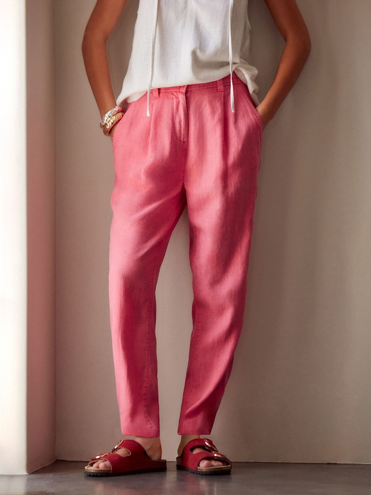 Pink Linen Blend Taper Trousers - Image 1 of 7