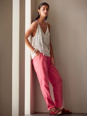 Pink Linen Blend Taper Trousers - Image 2 of 7