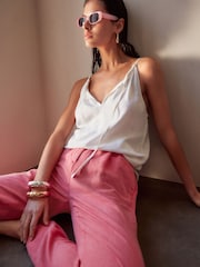 Pink Linen Blend Taper Trousers - Image 3 of 7