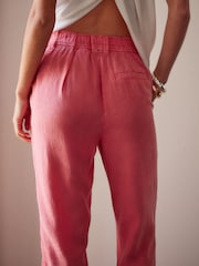 Pink Linen Blend Taper Trousers - Image 4 of 7