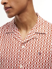Tommy Hilfiger Orange Regular Linen Blend Print Short Sleeve Shirt - Image 4 of 5