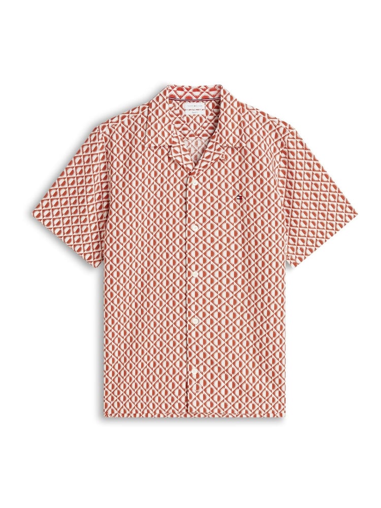 Tommy Hilfiger Orange Regular Linen Blend Print Short Sleeve Shirt - Image 5 of 5 Tommy Hilfiger Orange Regular Linen Blend Print Short Sleeve Shirt - Image 5 of 5