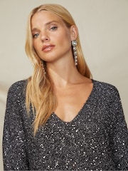 Ro&Zo Sparkle Sequin V-Neck Knitted Black Dress - Image 5 of 7