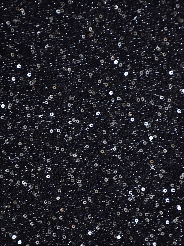 Ro&Zo Sparkle Sequin V-Neck Knitted Black Dress - Image 7 of 7
