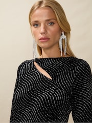 Ro&Zo Swirly Sparkle Velvet Short Black Dress - Image 4 of 6