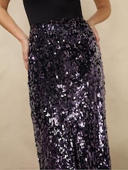 Ro&Zo Purple Sequin Split Front Skirt - Image 5 of 8