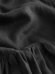 Black Ruffle Sleeve V-Neck Linen Blend Summer Dress - Image 6 of 6