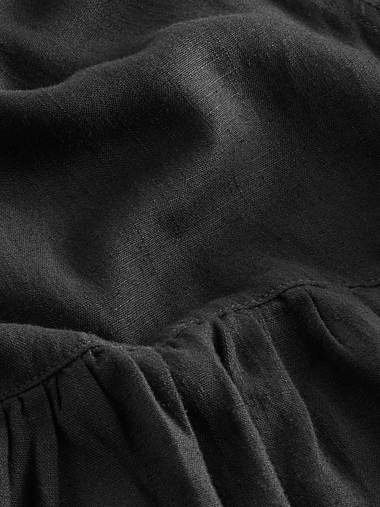 Black Ruffle Sleeve V-Neck Linen Blend Summer Dress - Image 6 of 6