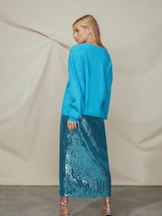 Ro&Zo Blue Liquid Sequin Twist Front Skirt - Image 3 of 6