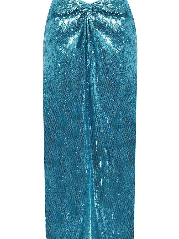 Ro&Zo Blue Liquid Sequin Twist Front Skirt - Image 6 of 6