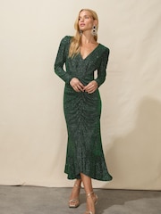 Ro&Zo Green Super Sparkle Ruch Front Dress - Image 3 of 6