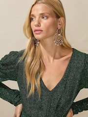 Ro&Zo Green Super Sparkle Ruch Front Dress - Image 4 of 6