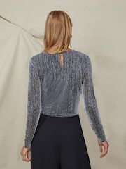 Ro&Zo Silver Sparkle Jersey Twist Front Top - Image 2 of 6